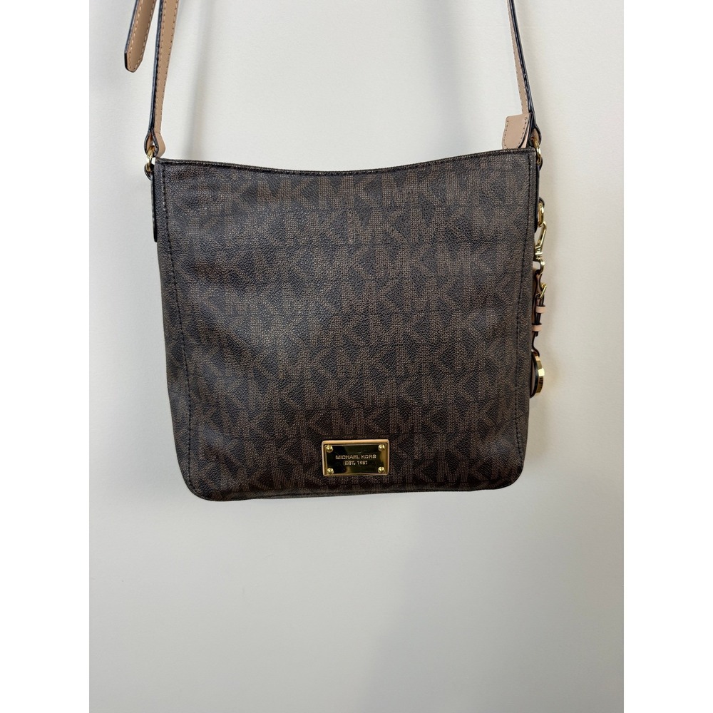 Michael‎ Kors Signature Brown Crossbody Bag Gold Hardware PVC Medium Jet Set